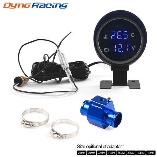 Medidor de temperatura del agua 2 en 1 LCD Digital azul para coche, voltímetro de 1-99 Celsius y 10-24V con adaptador de Sensor de temperatura 1/8NPT, tubo de junta