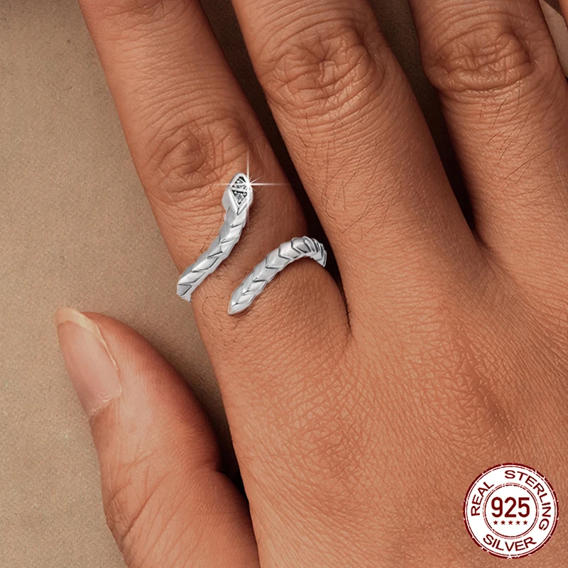 

BAMOER 925 Sterling Silver Snake Ring for Women, Adjustable Snake CZ Band Ring Chic Jewelry Gift BSR638-E