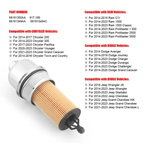 Imagen 2 del producto Kit de cubierta de tapa y filtro de aceite de aluminio mejorado para Chrysler, Dodge, Jeep, Cherokee, Wrangler, 68191350AA, 68191349AA, 68191350AA-001