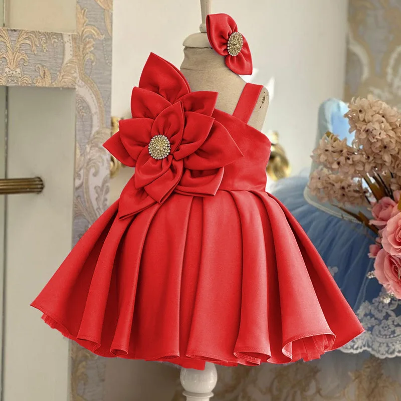 luxury Girls Princess Single shoulder Children flower tutu Wedding Gown Sleeveless Kids Dresses baby Birthday Party Dress