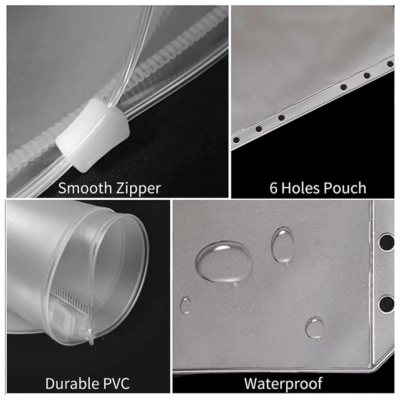 غطاء الموثق الميزانية مع قوس قزح ملون ، المغلفات النقدية ، 6 حفرة ، واضحة ، أكياس ورقة فضفاضة ، A6 ، 12 قطعة
