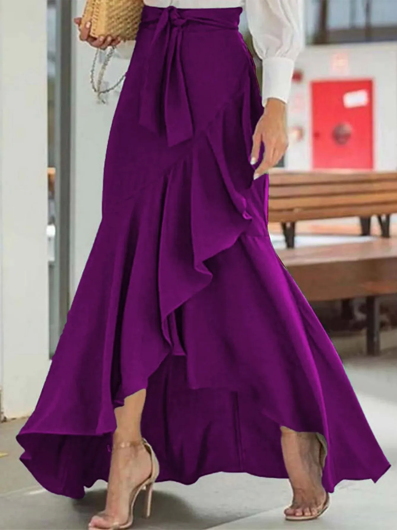 

Юбка-рыбка с асимметричным кружевным декором, женская, с высокой талией, облегающая, из полиэстера, для повседневной носки, А-силуэт