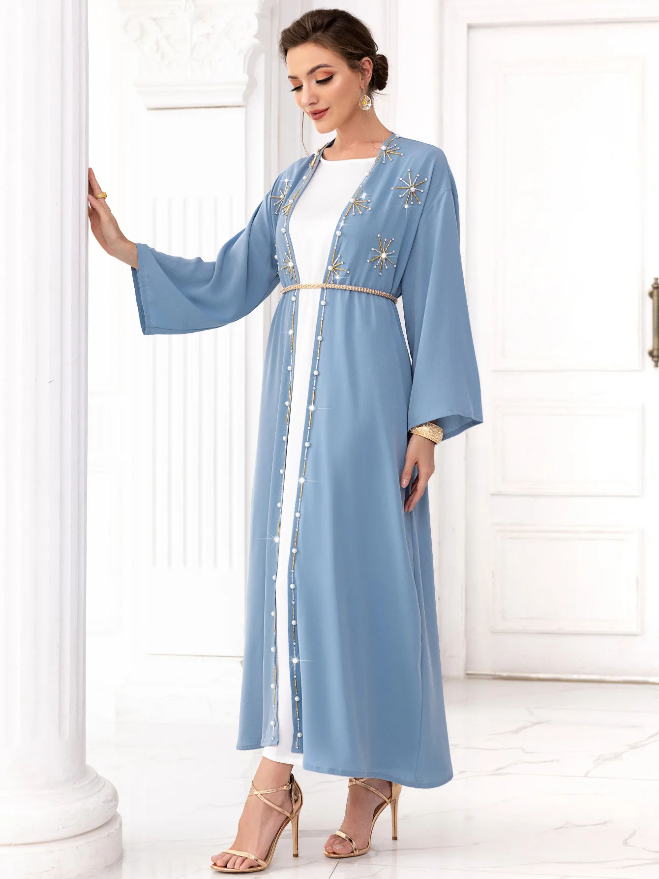 Ramadan Muslim Women Long Abaya Open Kimono Cardigan Middle East Islamic Maxi Robe Caftan Luxury Rhinestone Arabic Turkey Dubai