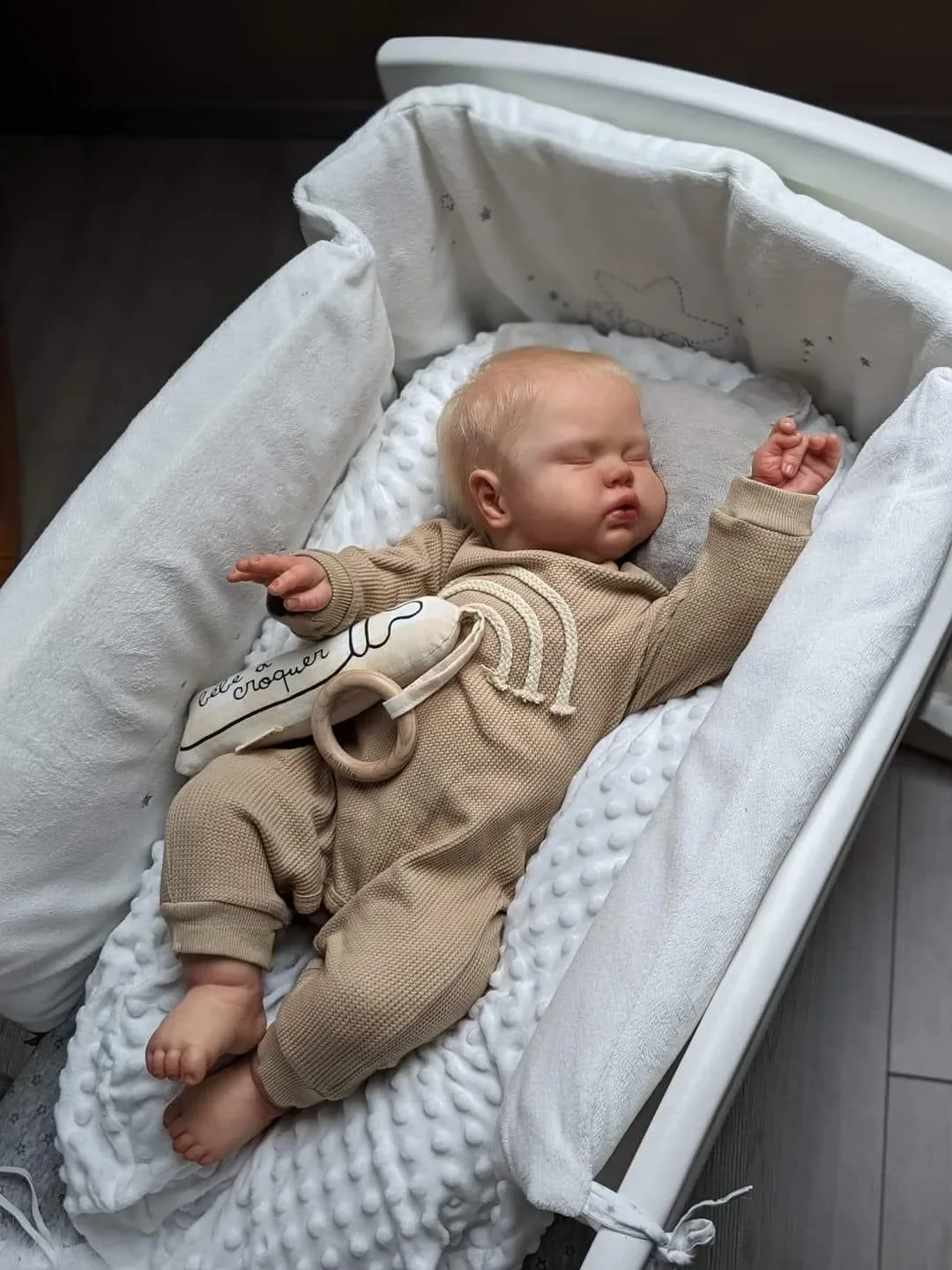 NPK 19 Inch Lifelike Reborn Toddler Doll Cuddly Sleeping Baby Boy with Hand Rooted Hair Soft Cloth Body for Collectors