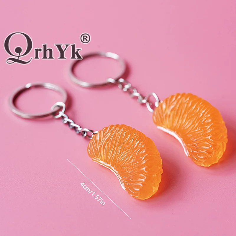 Cartoon Simulation Orange Keychain Simple Fruits Keyring Key Charm Earphone Hanging Decoration Bag Pendant Gifts