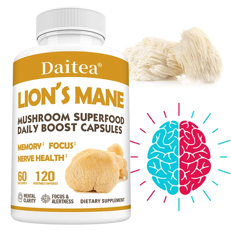 

Органические капсулы с грибами львиного грива, улучшают фокус и иммунитет здравоохранения, поддерживает мозг и познание и улучшает настроение