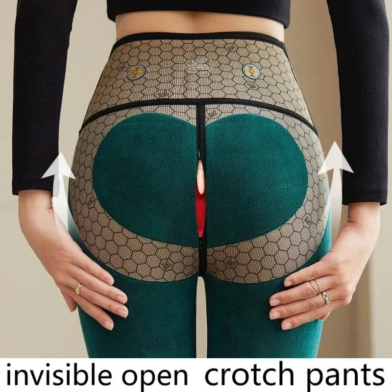 Invisible open-crotch pants for men and women new suspended hip-lifting, black high waist and velvet shark pants in autumn and