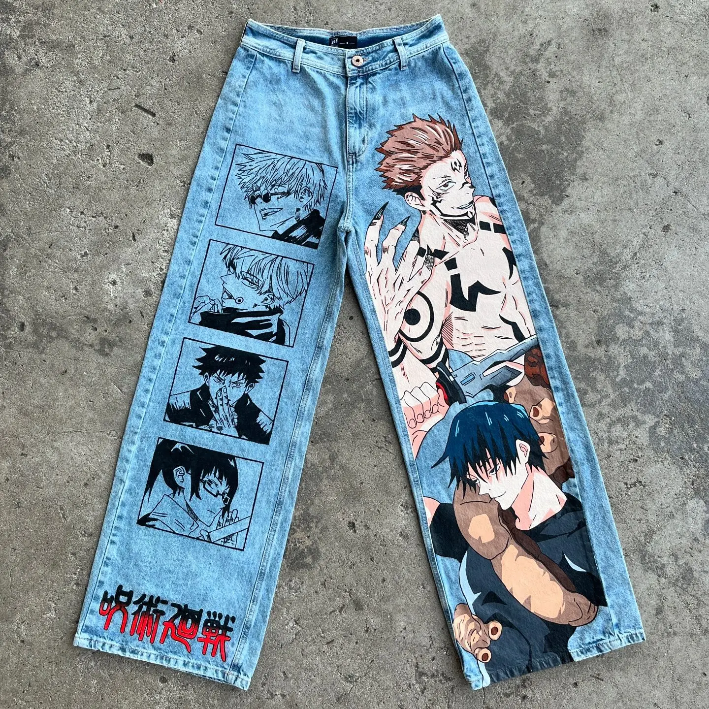 

Harajuku anime graphic wide leg jean streetwear y2k denim mens baggy jeans 2024 new style couples high waist wide trouser pants