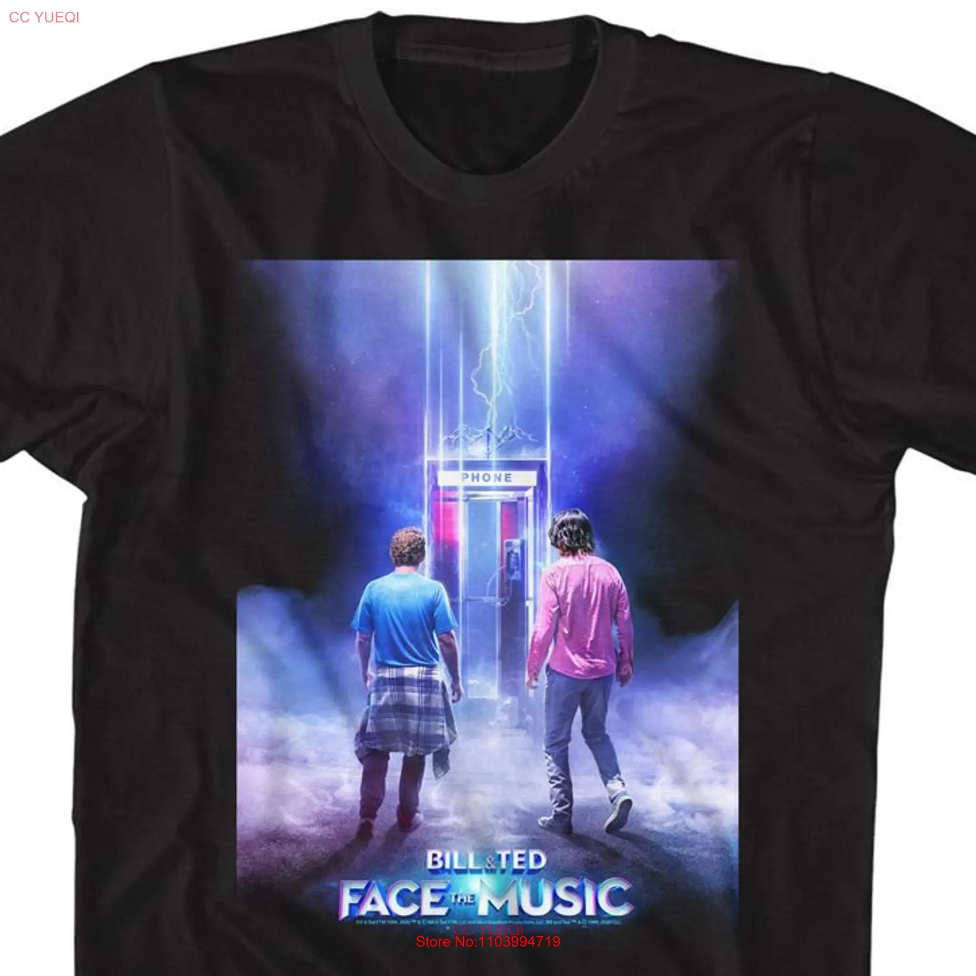 Bill and Ted Face the Music Lightning Phone Booth Black T Shirt long or short sleeves