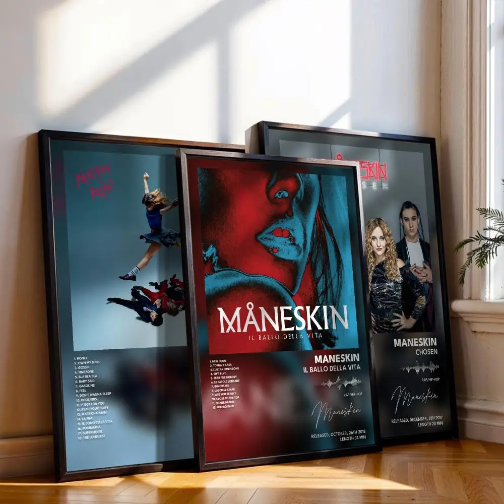 Maneskin Poster Peelable Self-Adhesive Stickers, Frameless Wall Art Decals for Bedroom Living Room Home Decor