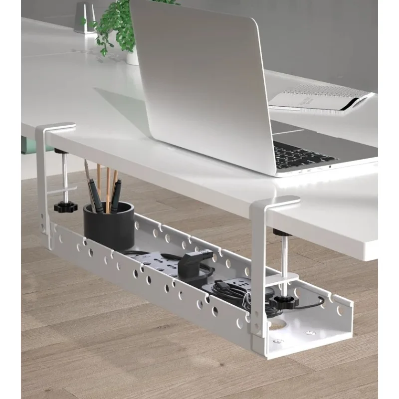 No punching, cable rack under the table, retractable storage rack, router placement rack power strip storage box
