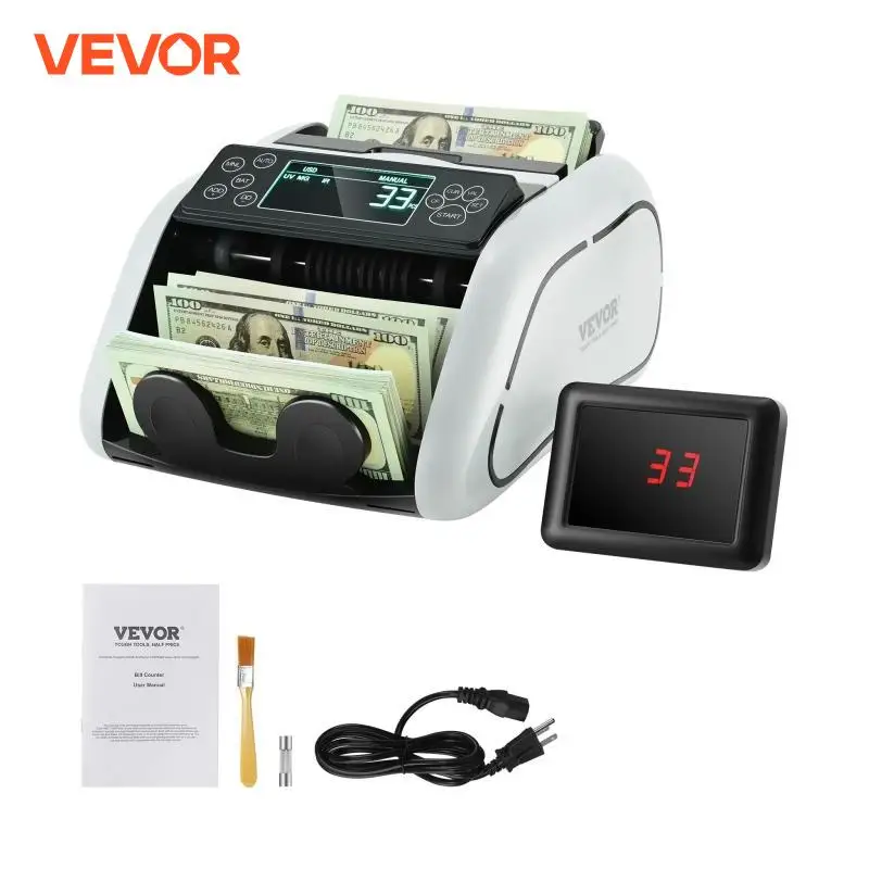 VEVOR 1000 Pcs/Min Money Counter Business Cash Register Bills Counterfeit Bill Detector by UV/MG/IR/DD Function for Bank Store