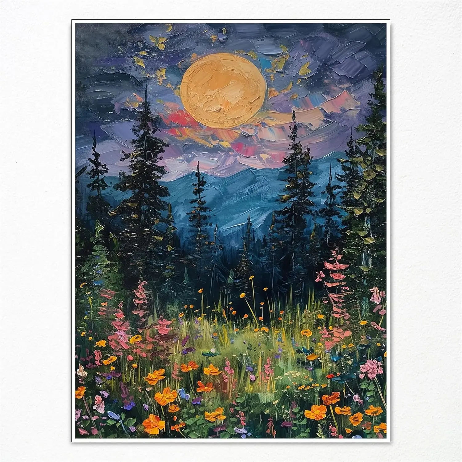 Retro Moonlight Flower Canvas Wall Art Poster, Dreamy Moonlight Plants and Flowers, Suitable for Home Wall Decoration