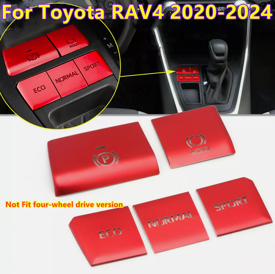 

5Pcs Red Gear Accessories Function Button Frame Trims For Toyota RAV4 2019-2024