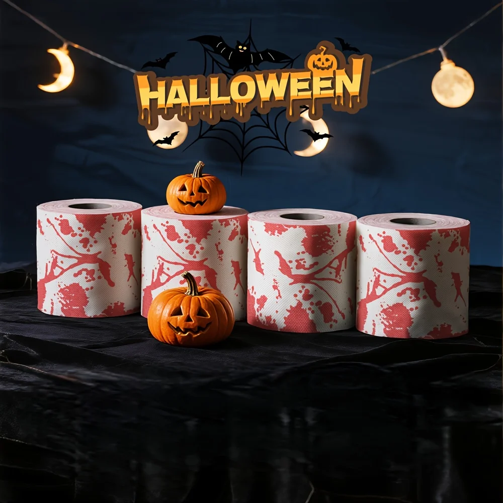 Creative Halloween Toilet Paper, Blood Pattern Tissue Roll, Horror Bathroom Decor, Crime Scene Prop, Spooky Novelty Gift