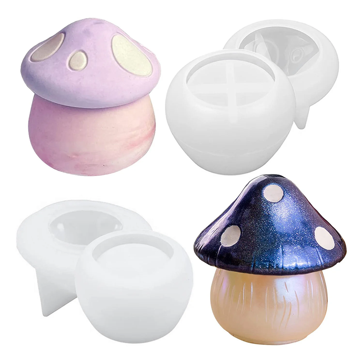 

2 Pack Mushroom Jar Resin Mold Halloween Container Silicone Mold Jewelry Holder Trinket Box Candle Holder Mold with Lid