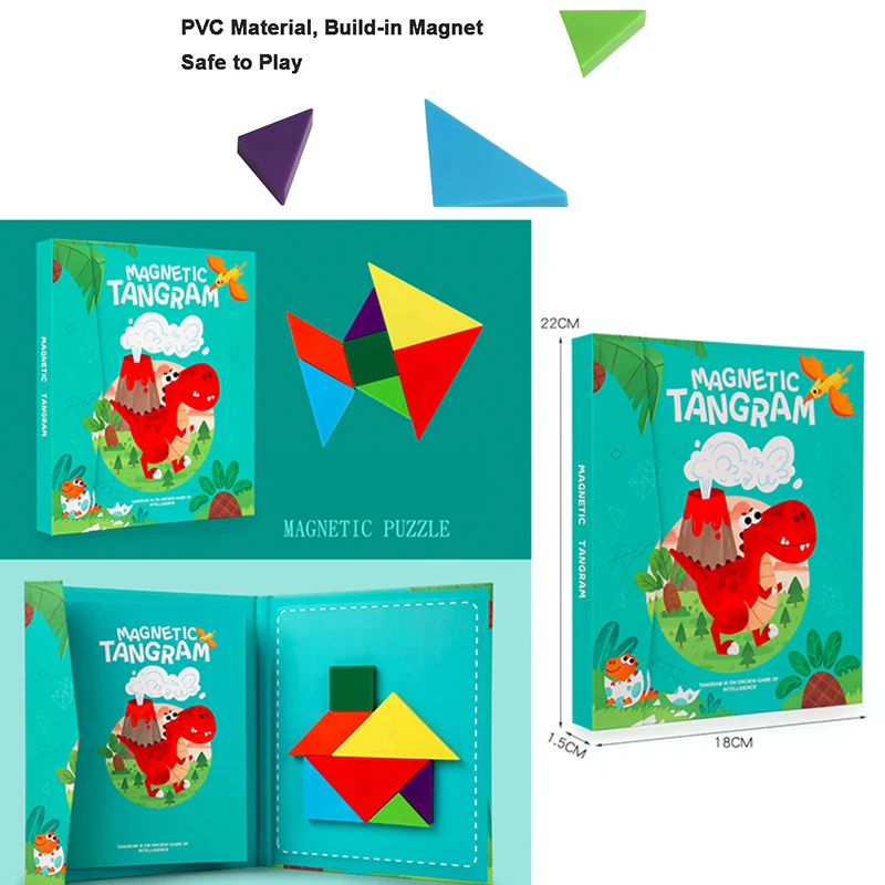 Magnetisches Tangram-Puzzlebuch, neues Wissenschafts- und Mathe-Holzpuzzle, pädagogisch für Kinder, das logisches Spiel lernen, geometrischer Formblock