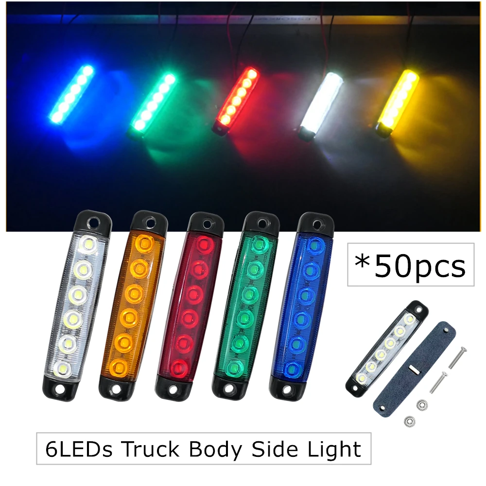 

50pcs Thin Line 6LEDs Side Led Trailer Marker Lights Sealed, Led Marker Lights Indicators for Trucks Bus Trailer RV Lorry Van