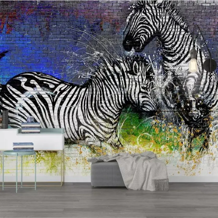 

beibehang Custom Wallpaper 3D Photo Mural Modern Fashion Minimalist Watercolor Zebra Brick Wall Cool TV Background Wall paper 3d