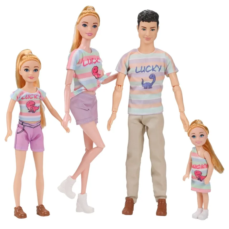 4pcs Family Dolls Children Play House Toy Girl Princess Doll Family 4Pcs Large Small Parent-Child Model Brother Sister Toy Model