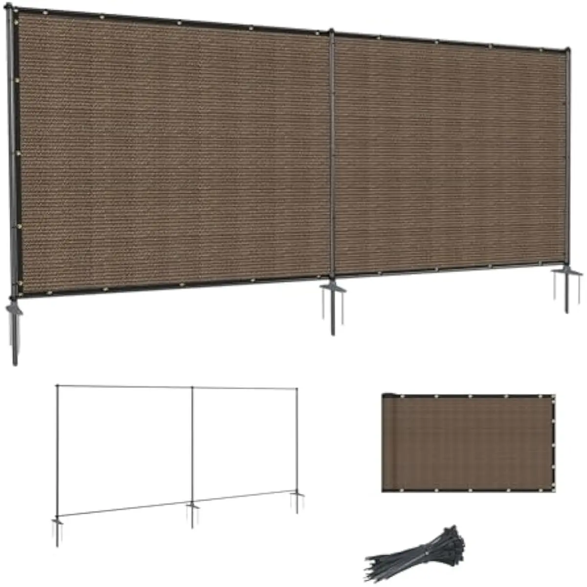 6 ft x 12 ft freestanding privacy screen with adjustable height, heavy-duty polyethylene mesh fabric, iron support poles, ground