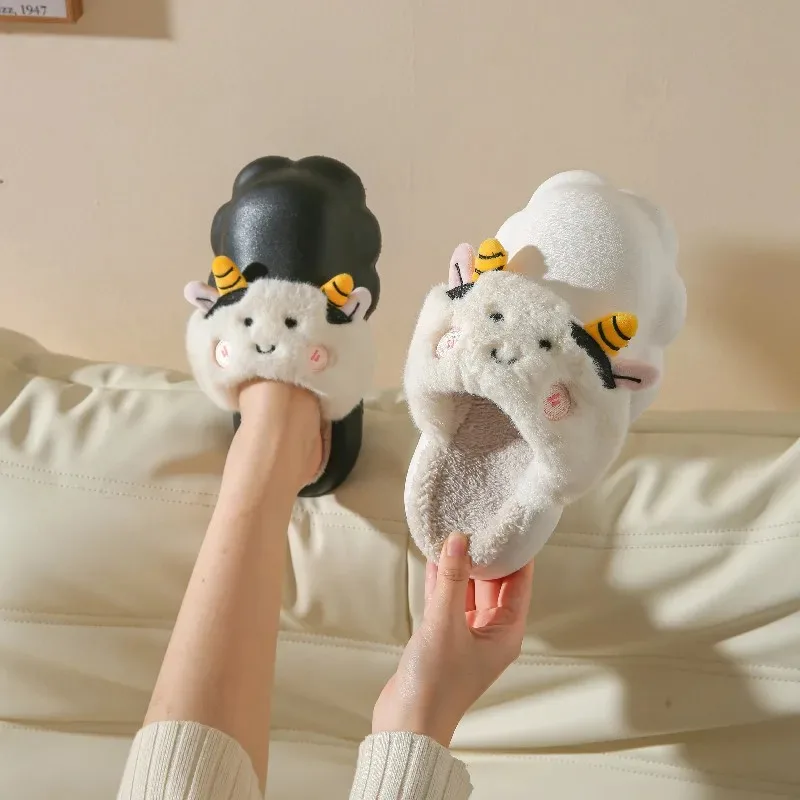 Casual Fluffy Slippers Women Home Flats Sheep Cartoon Cute Designer Shoes Girls Fashion Winter Platform Slippers House Big Size