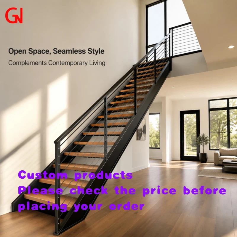 

custom.JGN Single Spine Straight Staircase with Central Beam Traditional Design Durable Luxury Residential Apar