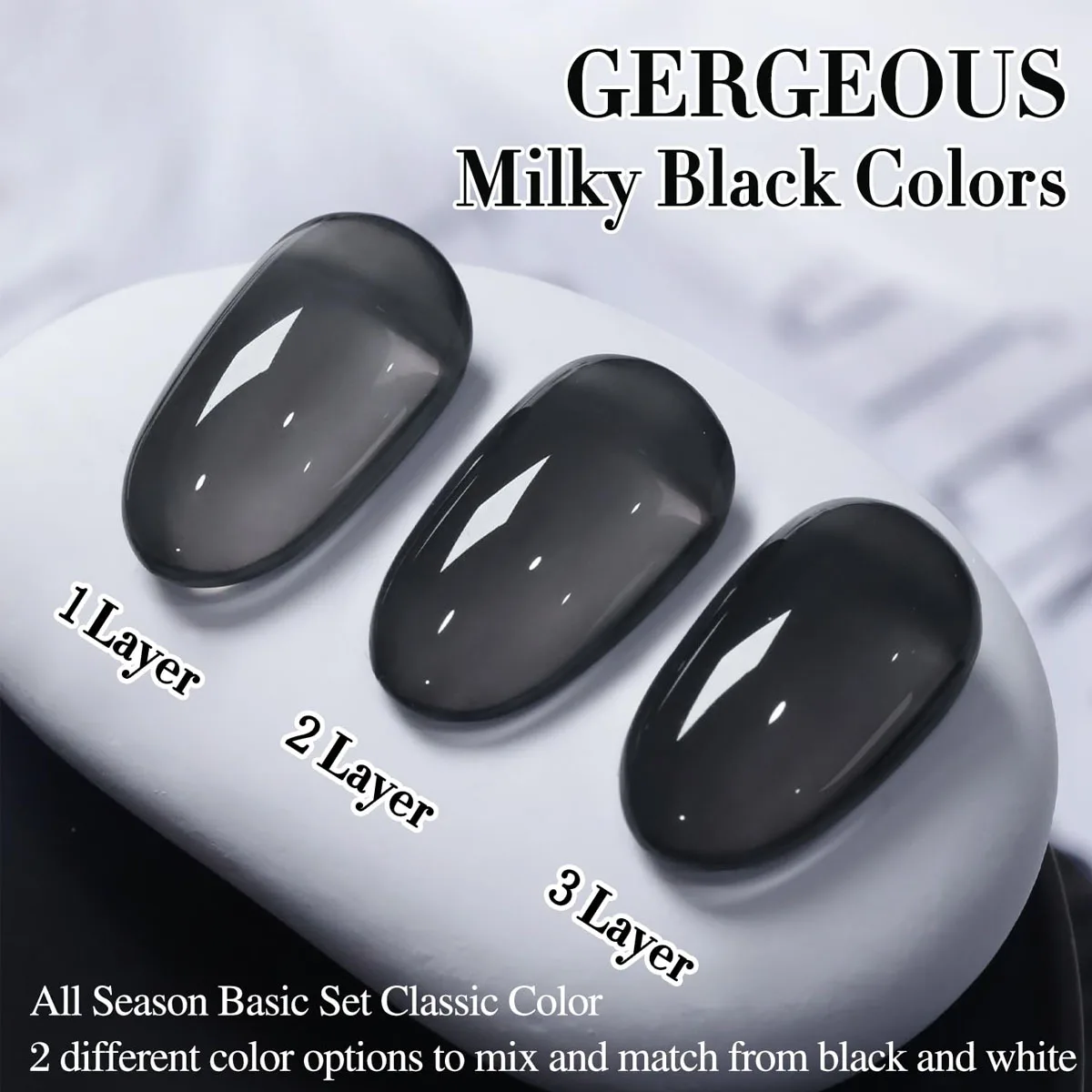 MPow 1/2 Pcs 10ml Black & White Sheer Gel Polish Set Translucent Colors for Nail Art Soak Off UV LED Semi Permanent Nail Art
