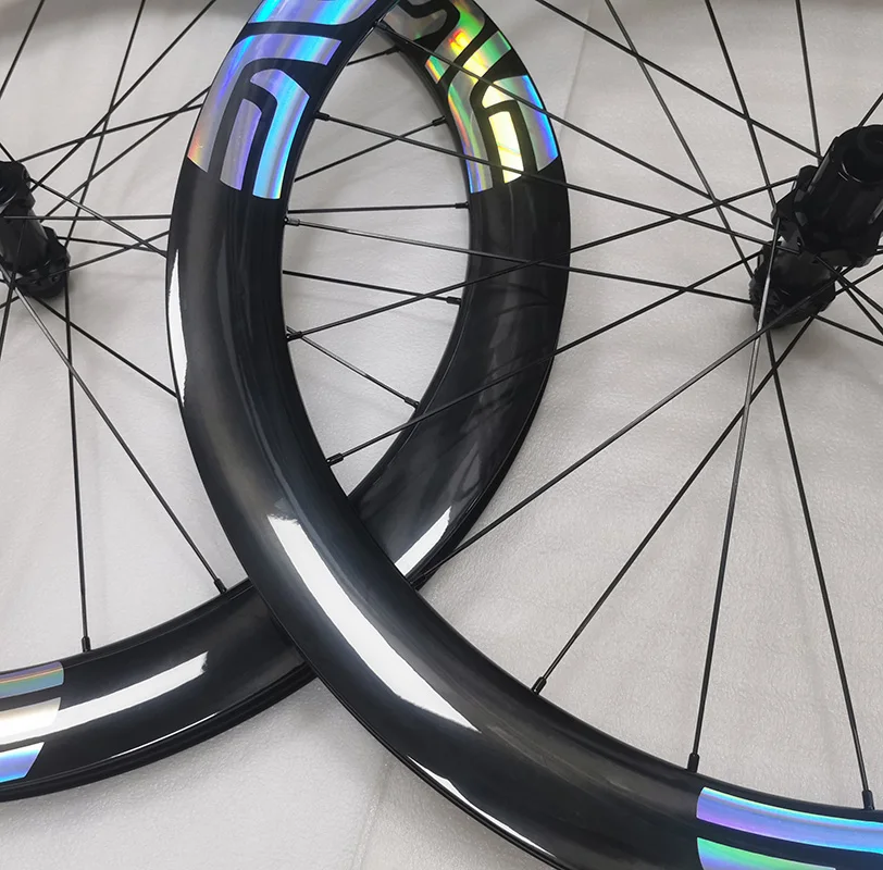 Carbon Gravel Road Bike Disc Clincher Wheels 45/50/55mm Custom Laser Glossy Sticker Disc Bicycle Wheelset 60T Ceramic Hub