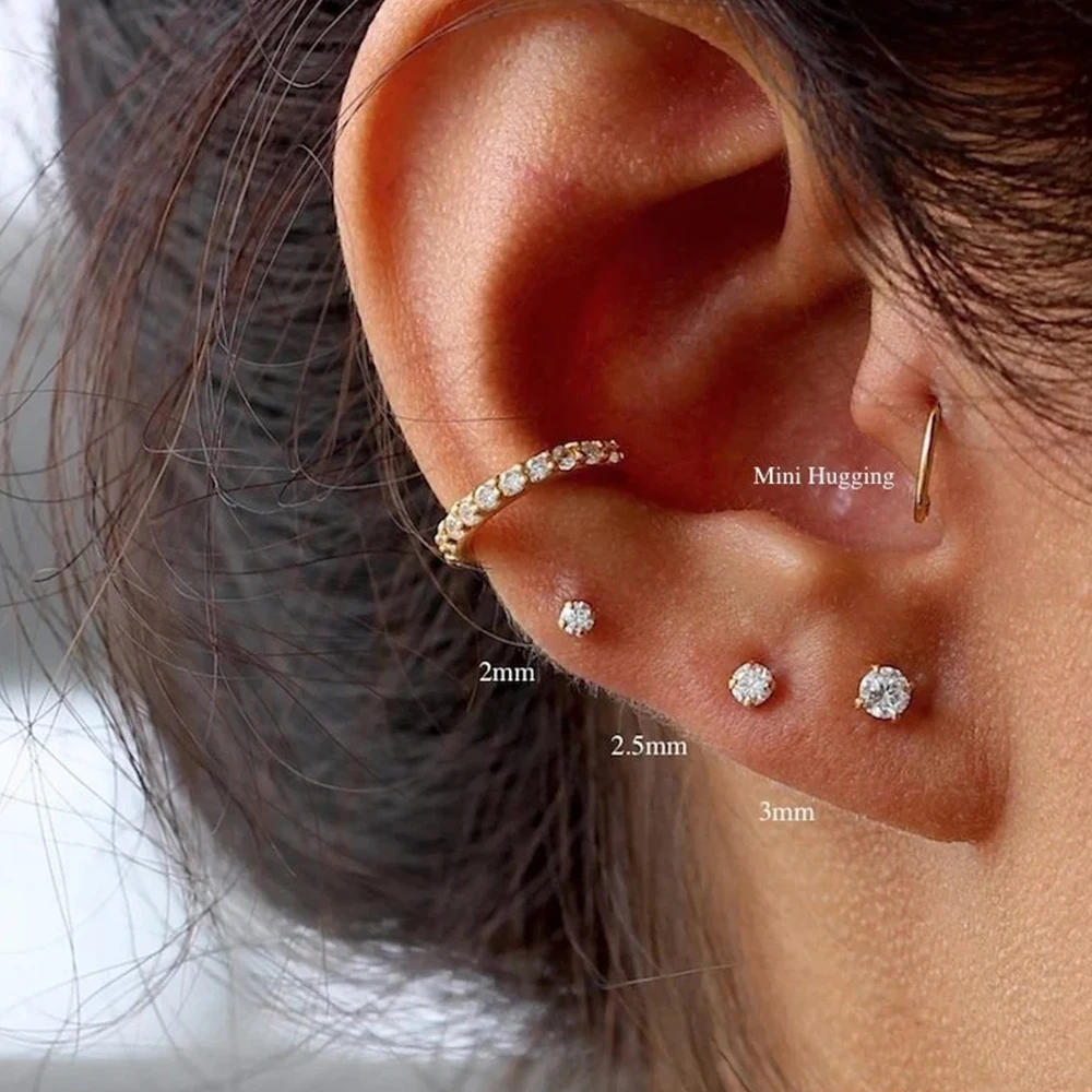 Aide S925 Sterling Silver Moissanite Stud Earrings Multi-Size Piercing Jewelry for Nose Cartilage Tragus & Lobe Women Daily Wear view 5