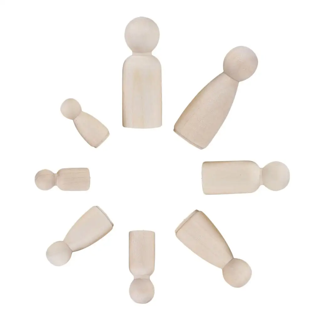 

12x Decorative Wooden Doll People 2 Shapes 4 Size DIY Wooden Crafts Ornament