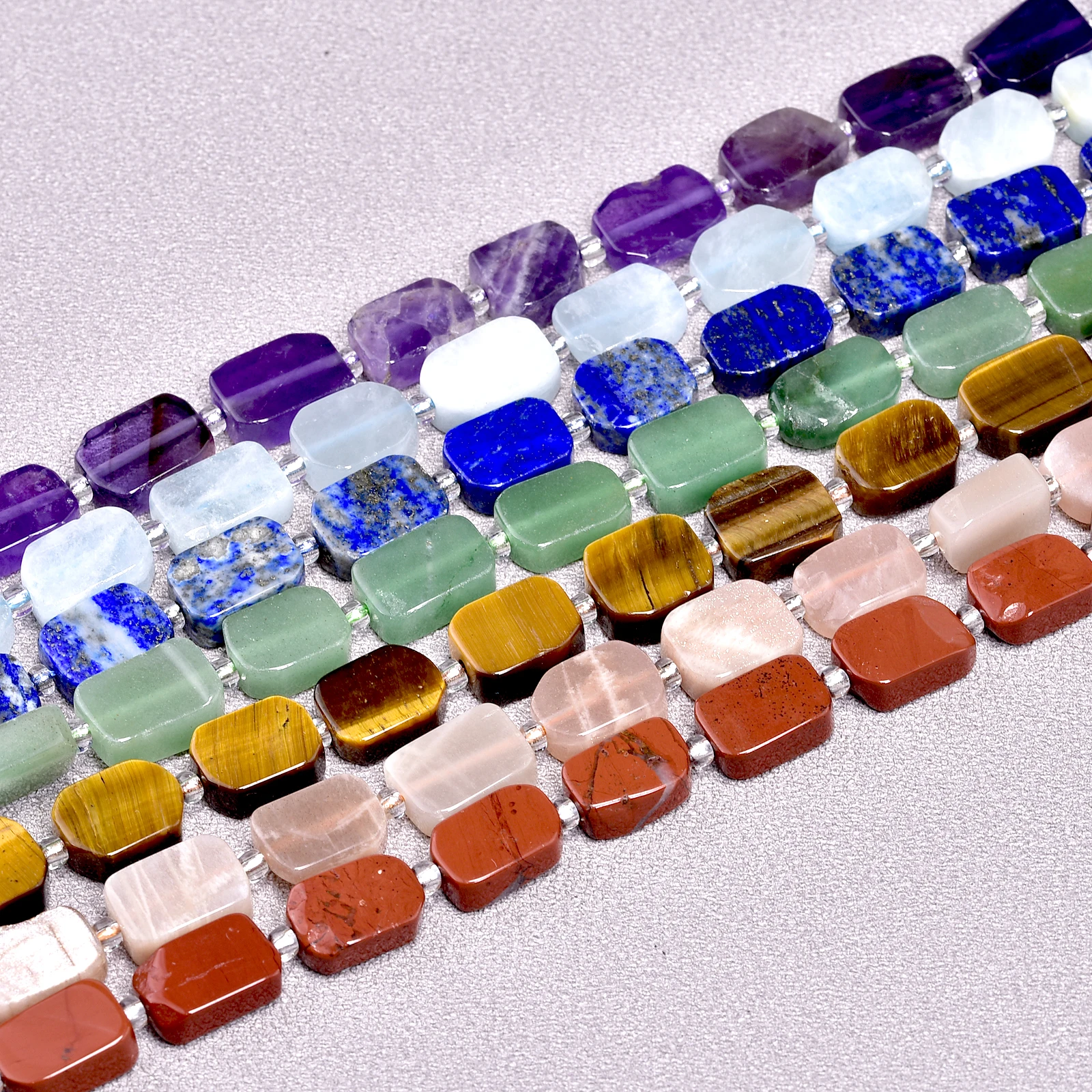 Real Gemstones Handmade DIY Jewelry Rectangle Shape Stone Amethyst Citrine Lapis Jade Crystal Loose Spacer Chakra Beads 9*12mm