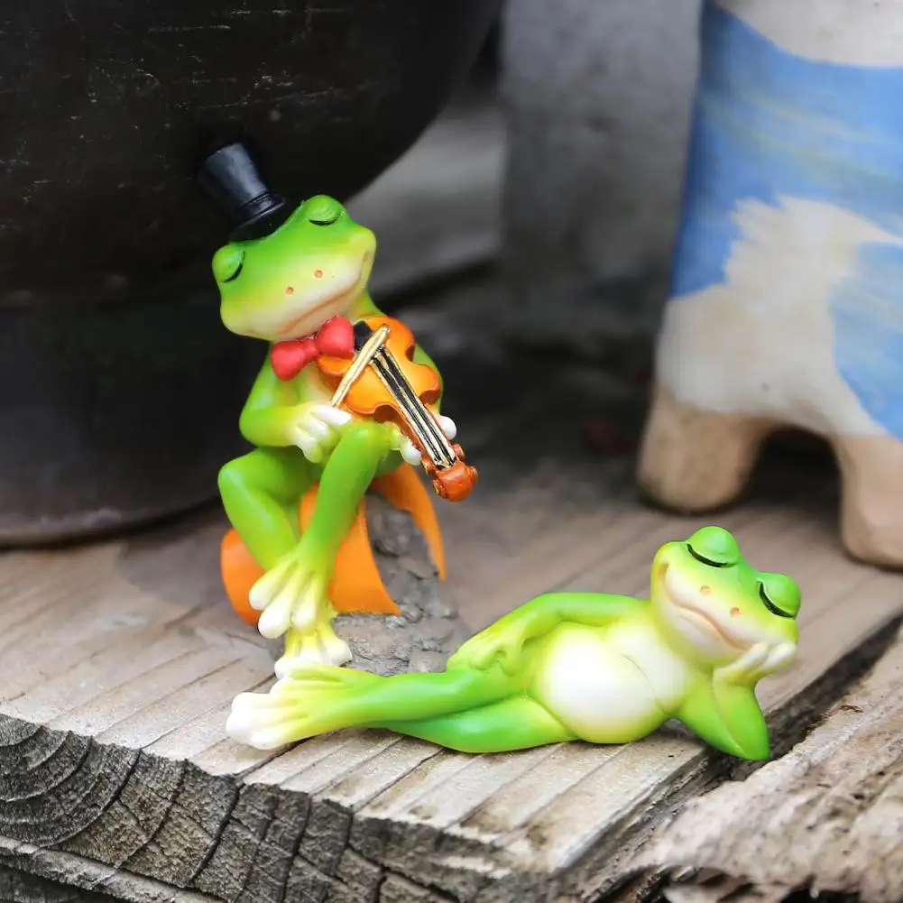 Micro Landscape Ornaments Mini Garden Decorations Mini Frog Violin Playing Statue Hand-painted Resin Garden Figurine for Patio