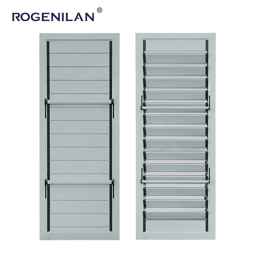 ROGENILAN Large Exterior Adjustable Ventilate Louver Window Soundproof Aluminum Shutters Windows with Mosquito Screen