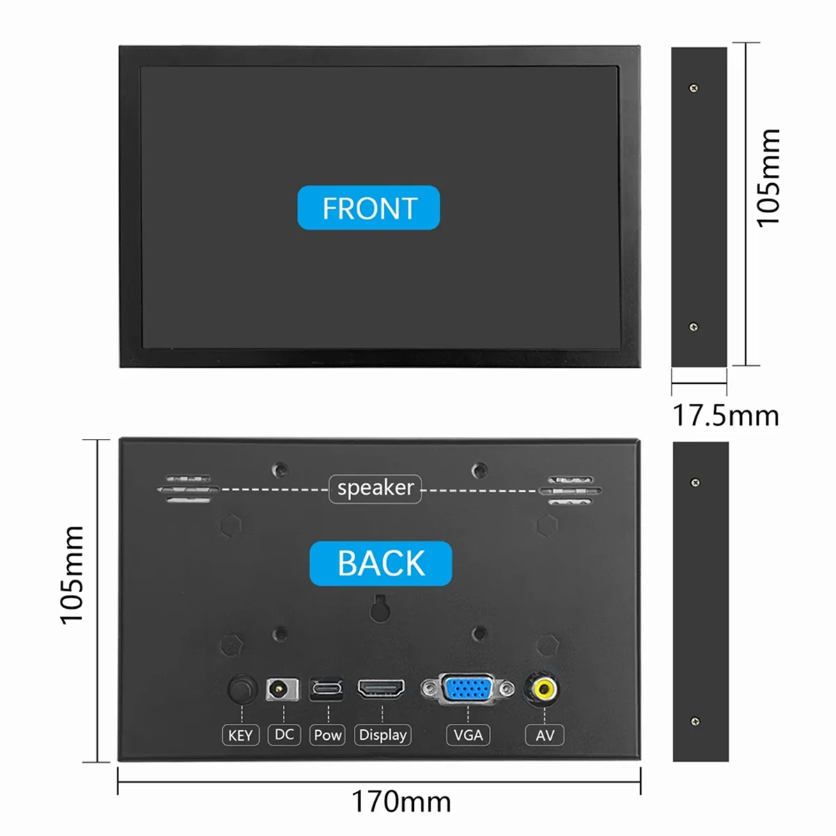 شاشة محمولة 7 بوصة IPS 1024x600 LCD متوافقة مع HDMI VGA AV مدخل تيار مستمر من النوع C طاقة للكمبيوتر المحمول والكاميرا والتلفزيون DVD