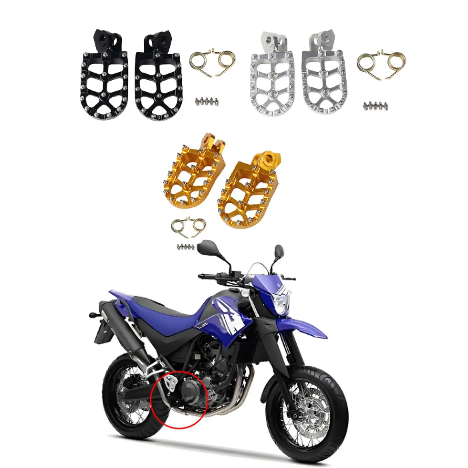 

Motorcycle Foot Pegs Easy to Install Lightweight with Screws Accessories Anodized Surface Wide Footpegs for XT660R