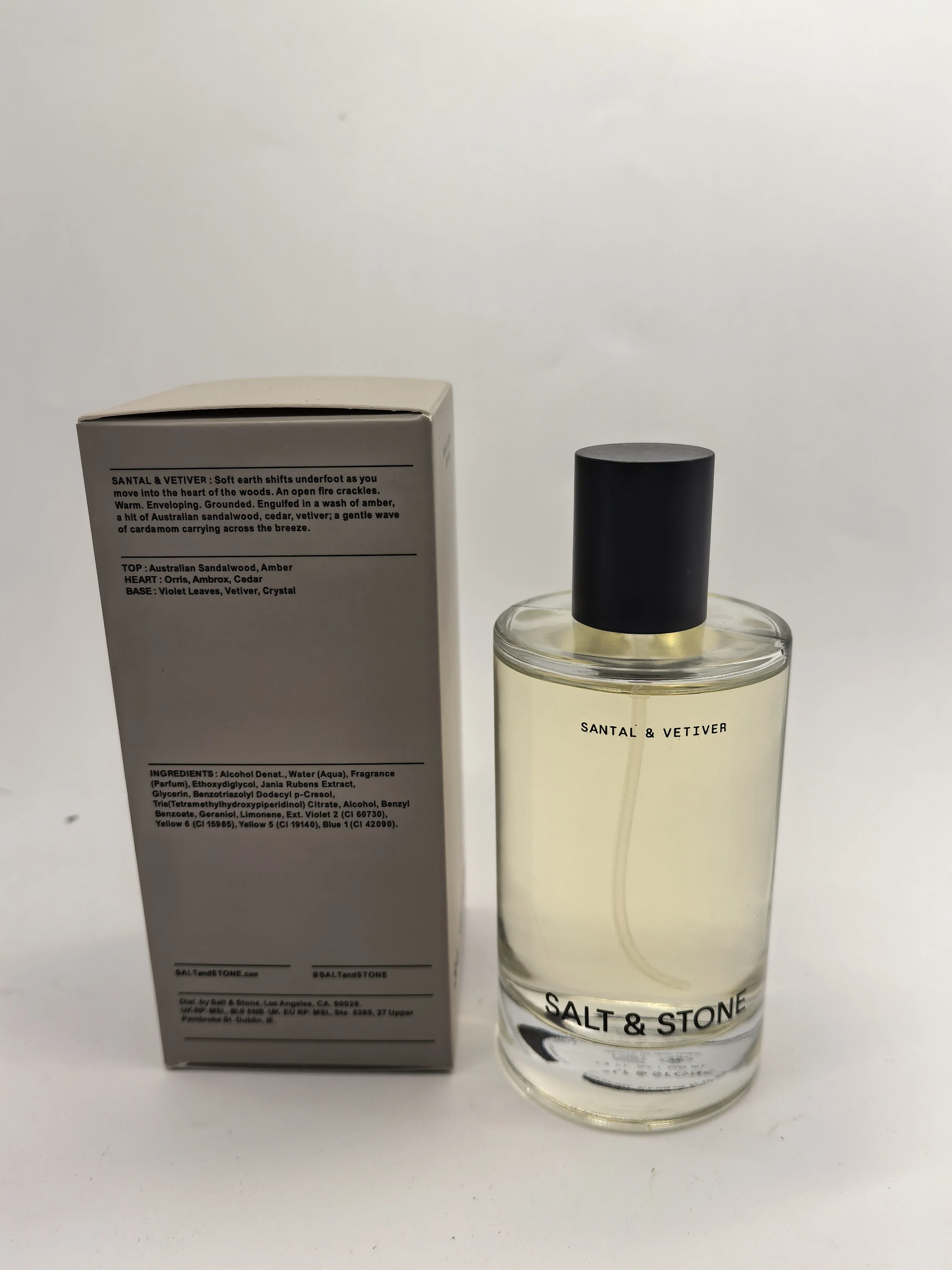 Salt & Stone Santal & Vetiver Body Mist 3.4 أونصة / 100 مل - عطر خشبي طازج يدوم طويلاً للجنسين، هدية مثالية للعطلات
