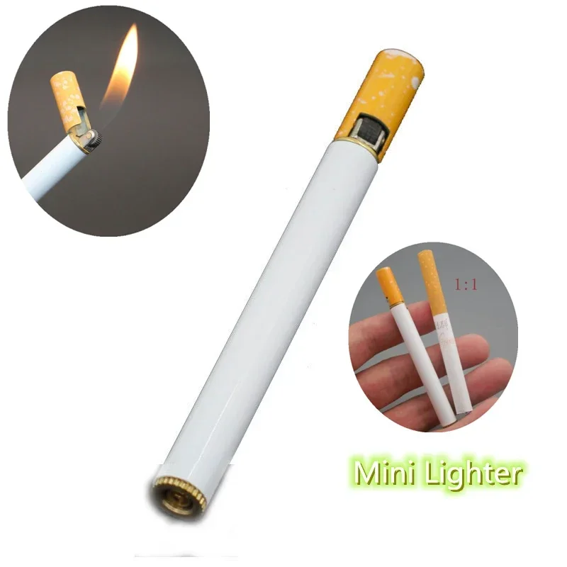 Creativity Metal Cigarette Shaped Lighters Free Grinding Wheel Pocket Mini Compact Flashlight Lighter Outdoor Butane Gas Lighter