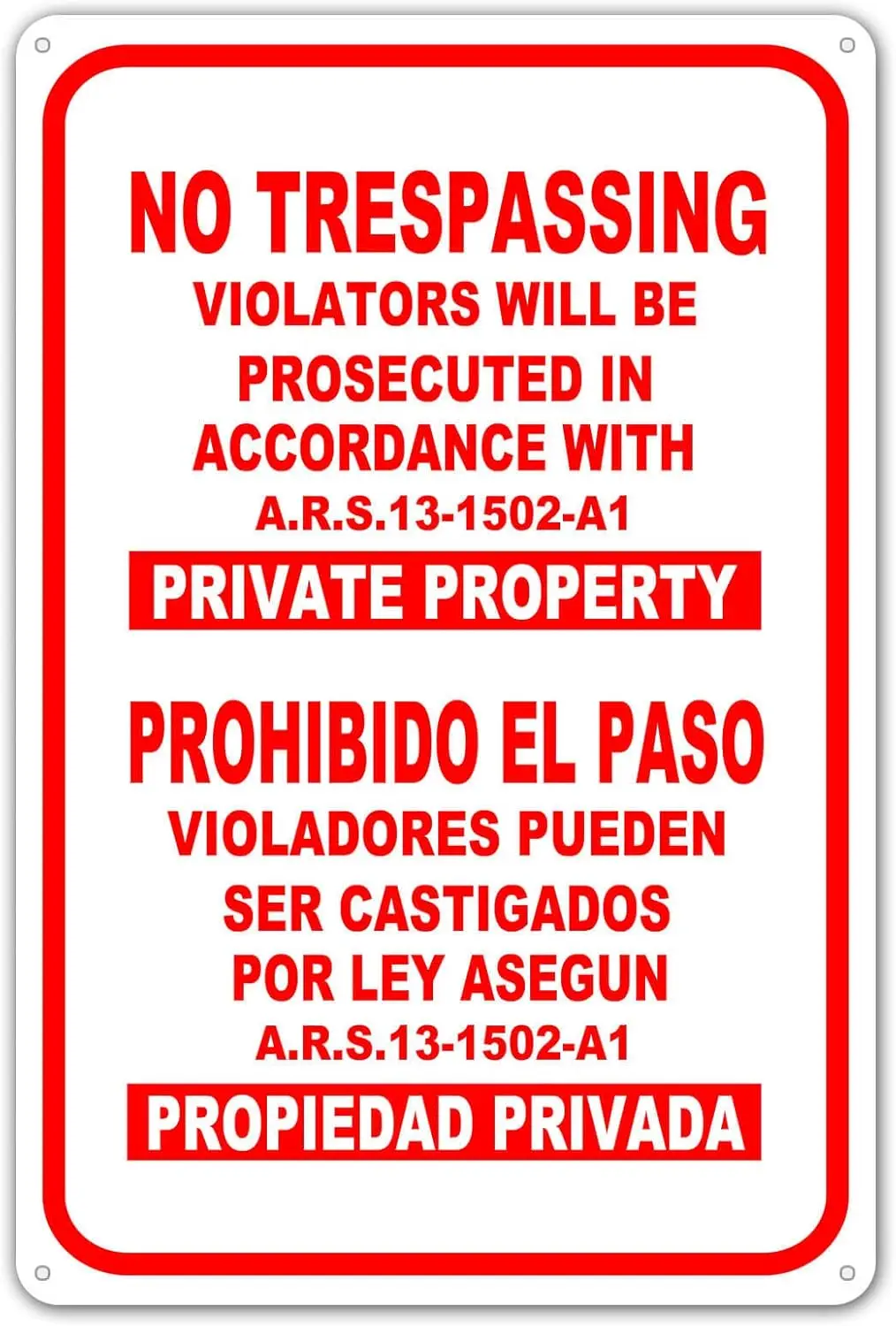 ZYPENG Tin Signs No Trespassing Violators Will Be Prosecuted in Accordance with ARS 13-1502-A1 Private Property Warning Street S