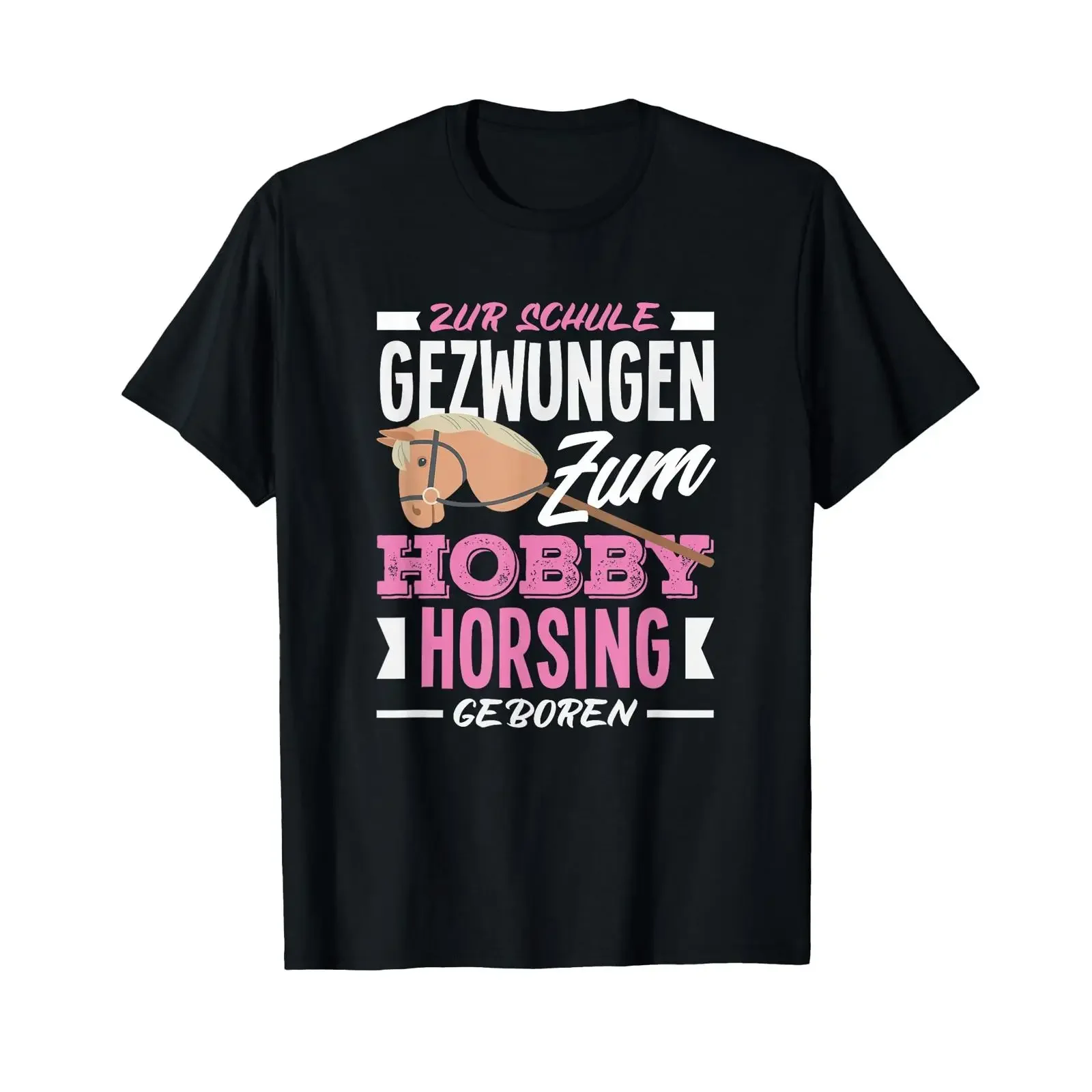 Zur Schule gezwungen, zum Hobby Reiten geboren T-Shirt Vintage Washed Graphic Leicht vielseitig, bequem, dehnbar, Unisex
