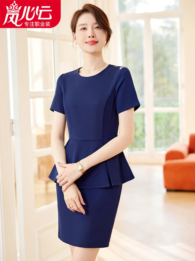 Business Suit Goddess Temperament Fashion Summer Short Sleeve Formal WearaLine Skirt Jewelry Store Beauty Salon Workwear Two-Pie