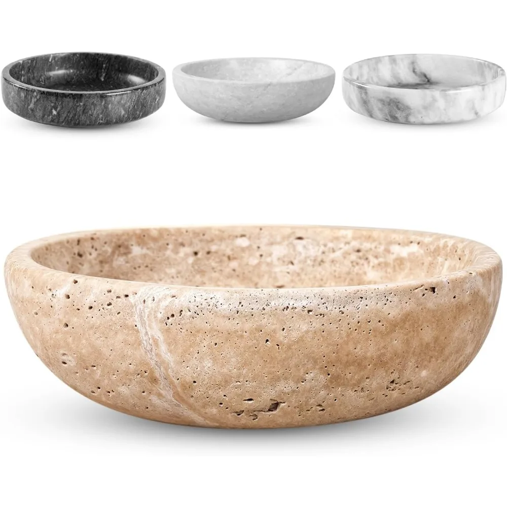 

Travertine Decorative Bowl, 7.8" Diameter & 2" Height, Key Bowl for Entryway Table, Organic Modern Centerpiece in Beige/Natural