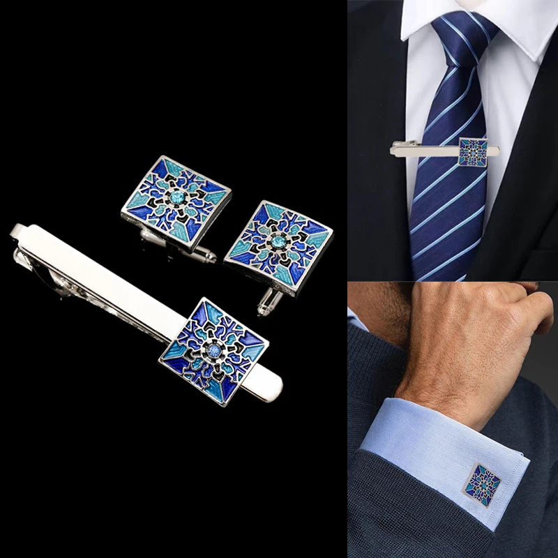 Vintage French Enamel Cufflinks Tie Clip, Stylish Men's Accessories, Elegant Shirt & Necktie Jewellery- Perfect For Gifting