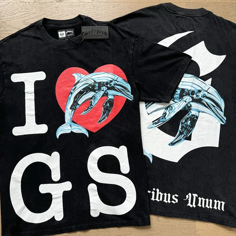 

Red Heart-shaped Godspeed Short Sleeve T Shirts Men Women High Quality GOD SPEED Tops T-shirts
