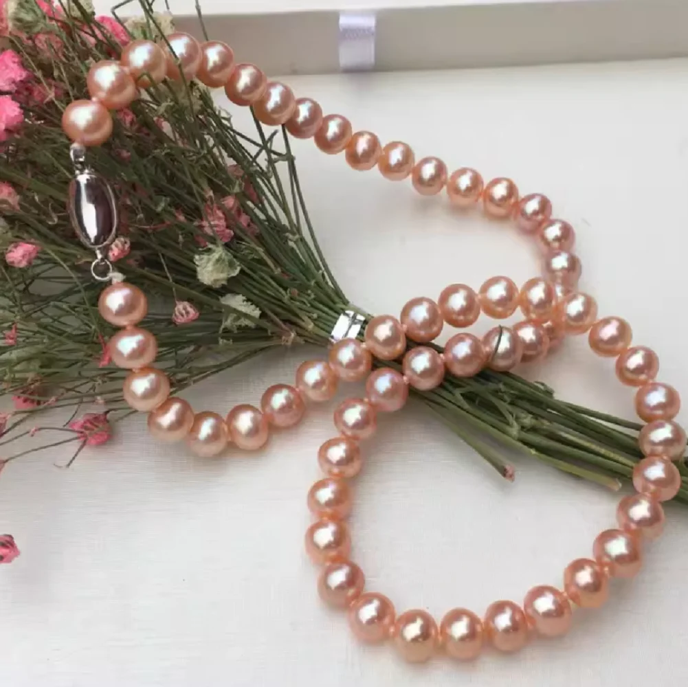 

Классическое ожерелье с застежкой-пуговицей 925s, натуральный розовый жемчуг Южных морей AAAA8-9 мм, 18 дюймов.