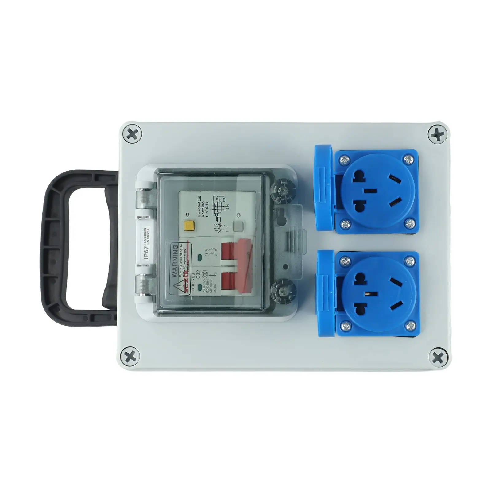 Wall Power Distributor for Construction with Switch 10A 250V 2P Featuring Waterproof Connector and Secure Mounting Hardware