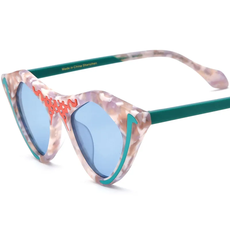 Niche art cat eye sunglasses polarized UV400 men\'s and women\'s fashion personality riding colored glasses sunscreen sunglasses