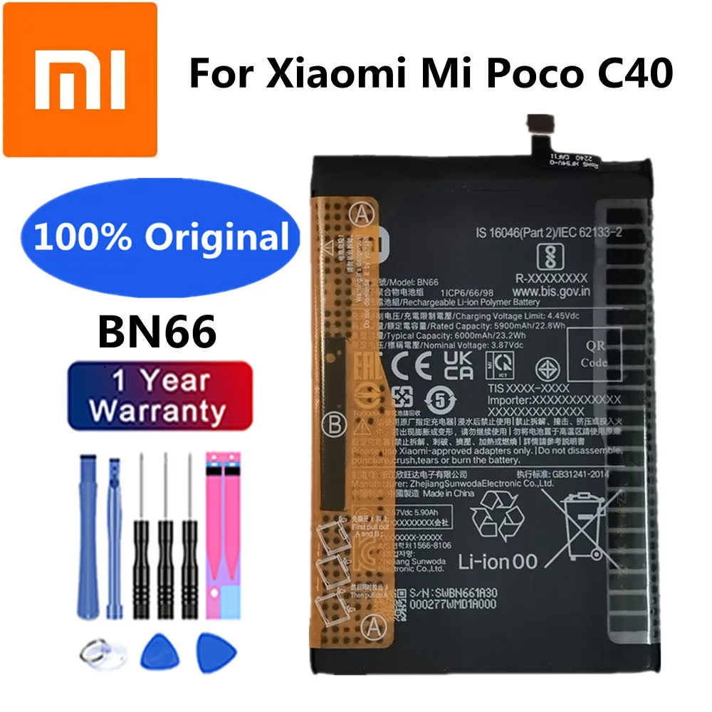 

100% Original New High Quality Replacement Battery BN66 For Xiaomi Mi POCO C40 Rechargeable Phone 6000mAh Batteries Bateria