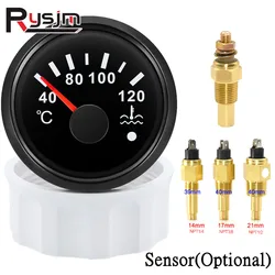 HD 52mm Universal Car Boat Water Temperature Gauge With Coolant Temperature Sensors Temp Meter Red Backlight With Alarm 12V/24V