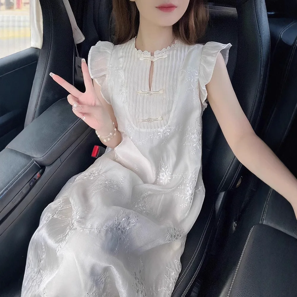 

New Summer Design Gentle Wind Temperament Small Flying Sleeves Long Dress for Women